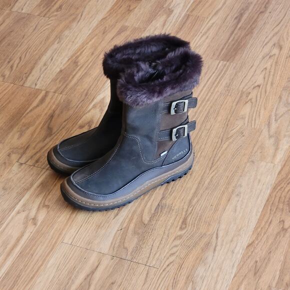 Merrell Decora Chant Waterproof Boots Womens 9 Mocha Winter Snow Boots Mid Calf - Picture 1 of 16